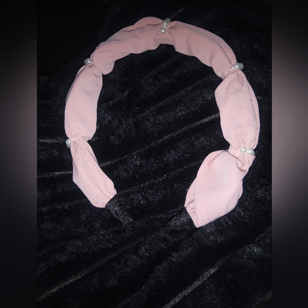 Dusty Rose Chiffon And Small Pearl Wide Bubble Headband